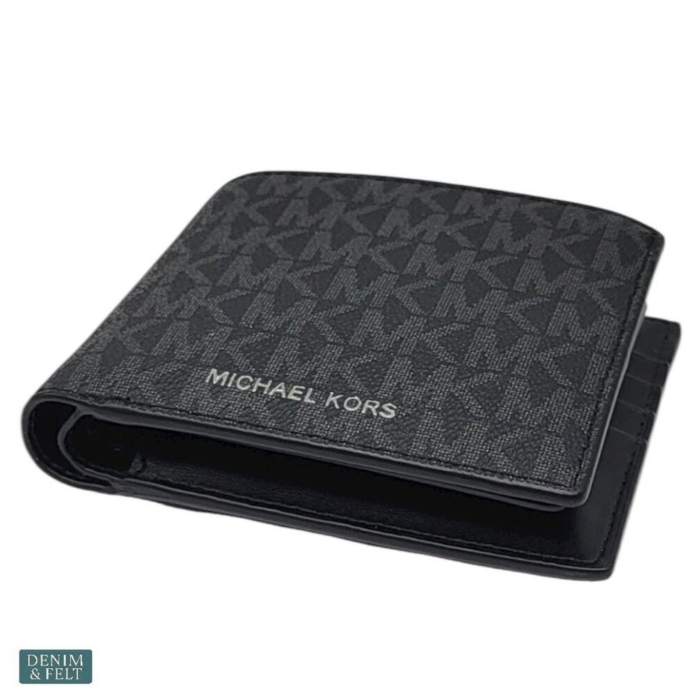 NEW Michael Kors Cooper Billfold Wallet w/ Passcase Black MK Logo Print‎ - Picture 5 of 10